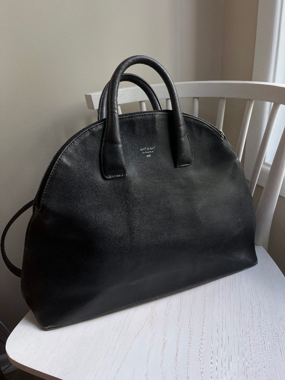 matt & nat black vegan leather half circle tote bag